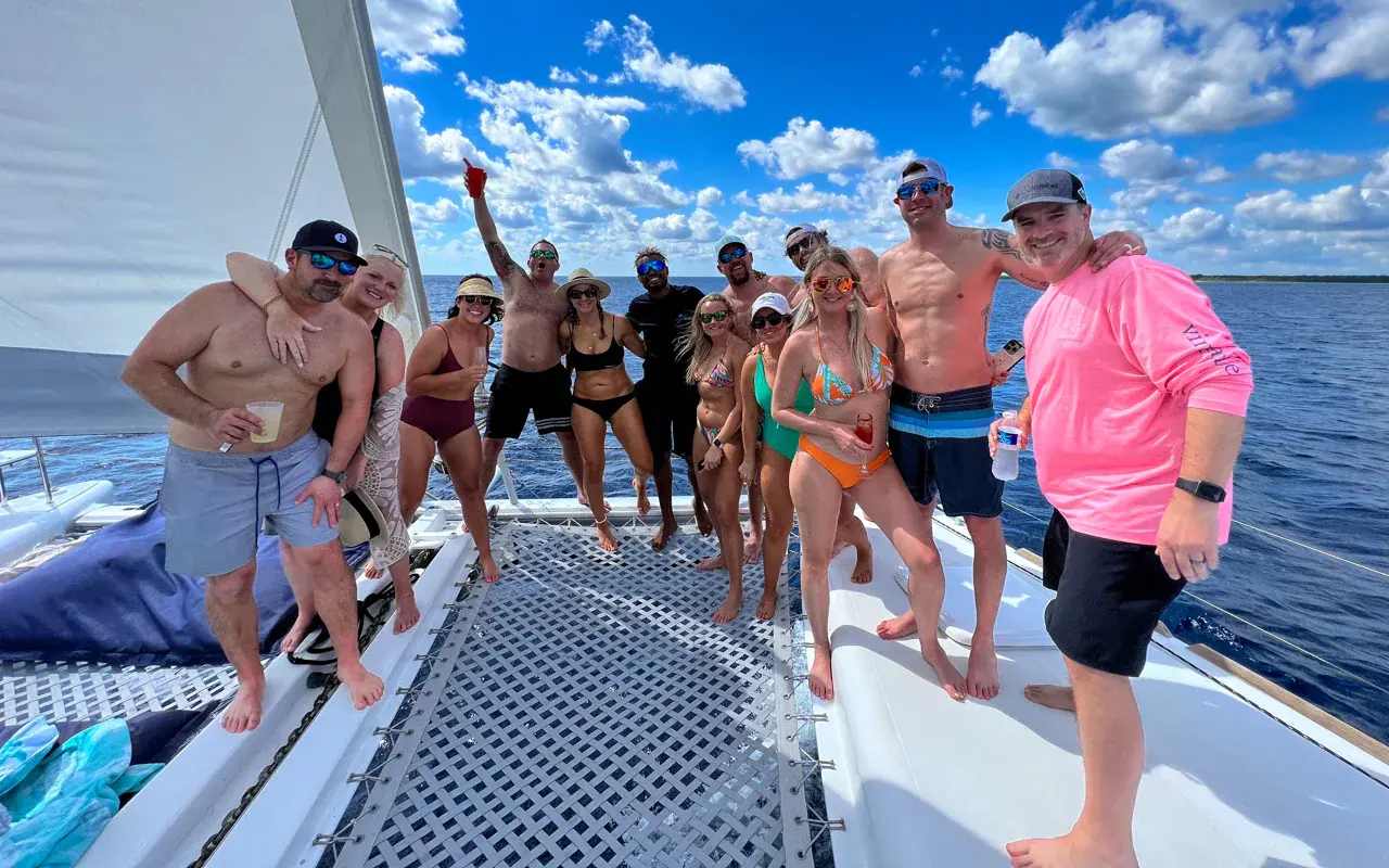 Cruise the Riviera Maya Coast Wide catamaran cruises with a smooth ride, Bluetooth music playing, enjoy the trampoline or forward cockpit