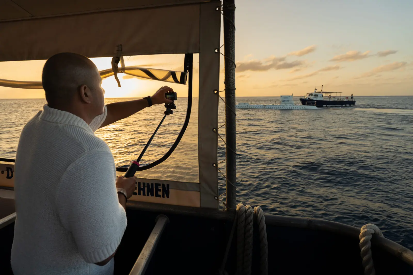 Boat transfer to submarine Short ride along the coast