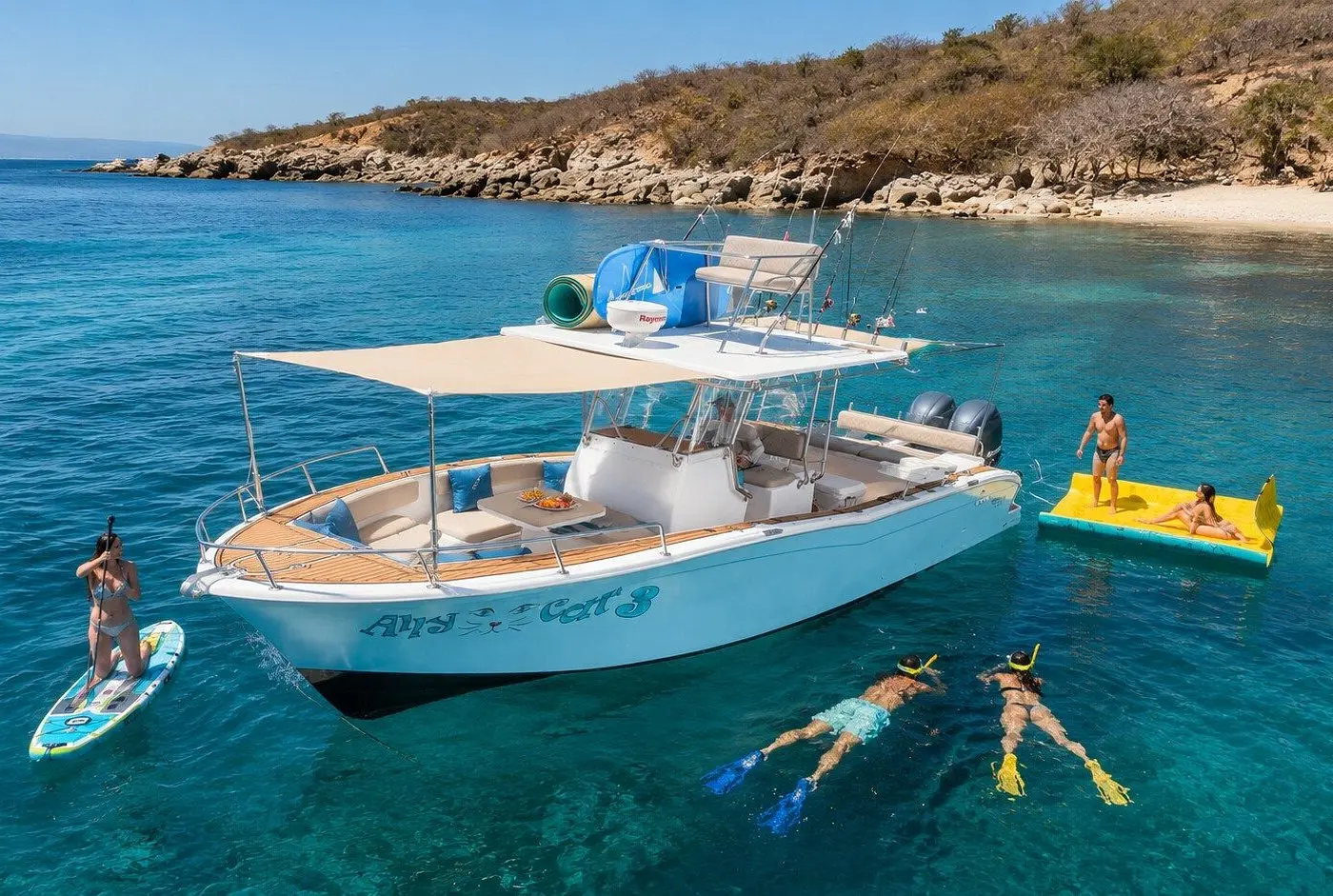 Beach Anchor Drop anchor at a quiet beach to swim, snorkel, paddleboard or drop a line with the included fishing gear. The 6 hour gives you more time here