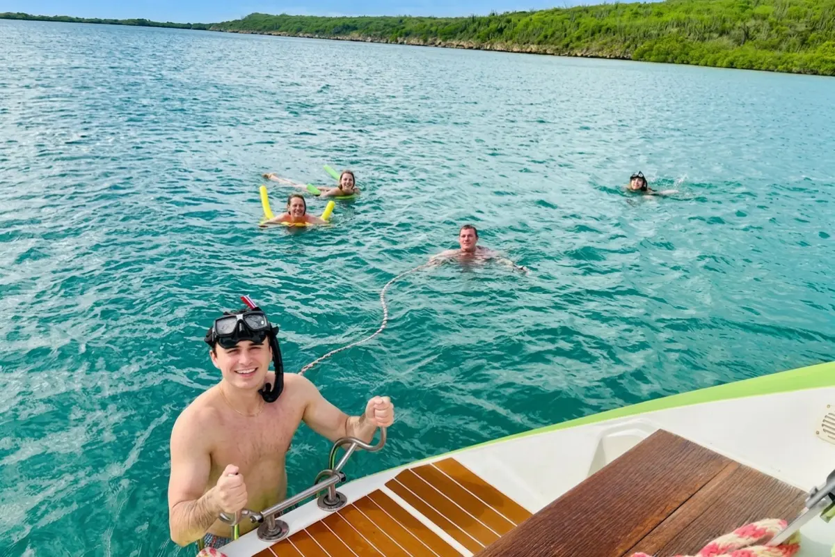 10:15, Anchor at Fuik Bay Two hours at a calm bay reachable only by boat. Snorkel the mangrove shallows, swim, or float, with a Mediterranean tapas platter and drinks served at anchor